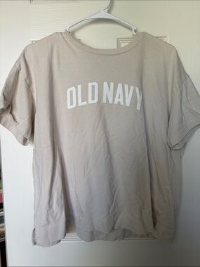 Old Navy Light Beige Logo Tee with White Print